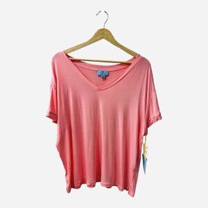 Cece Women’s Pink Begonia V-Neck Short Sleeve Top Size XL Lightweight Casual NWT